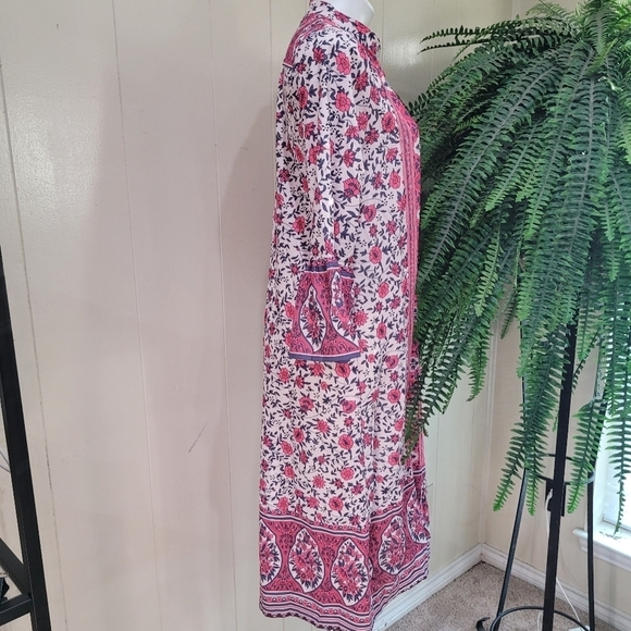 Mislook Dress Boho Pink Floral Button Front Shirt Dress Women Sz M Casual Tunic - Picture 10 of 14